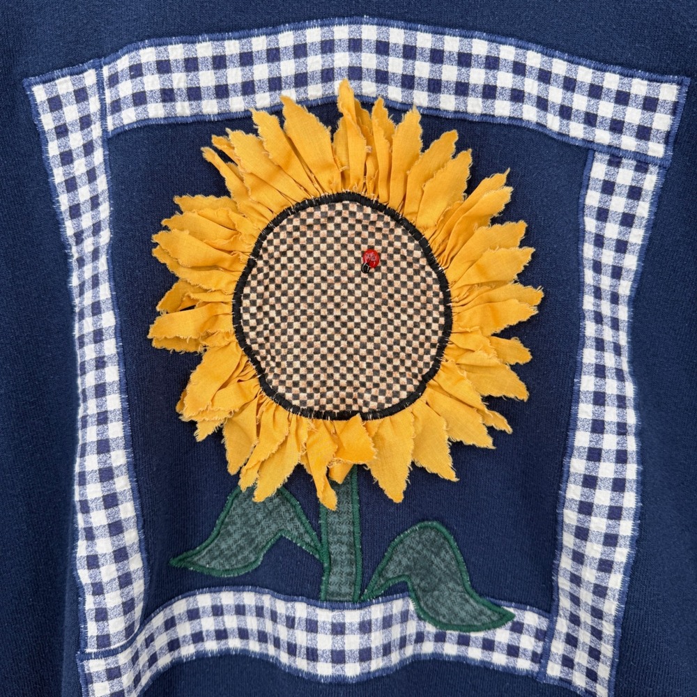 Vintage Y2K Fruit Loom Sunflower Sweatshirt Women XL Navy Blue Cottage Country - Picture 3 of 9